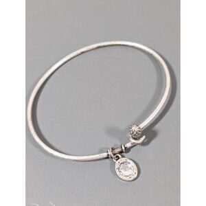Jewel Kade Silver Tone Rhinestone Charm Bangle Bracelet Stacking 7"